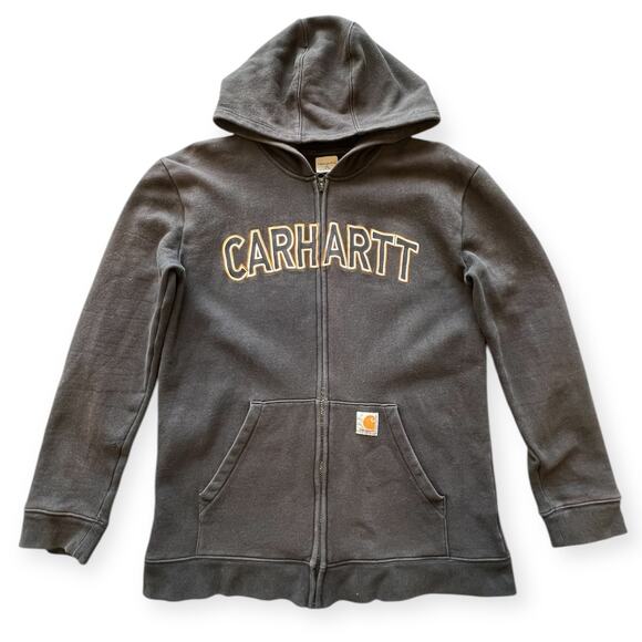 Carhartt Unisex 
Distressed Hoodie Full Zip Embroidered Sweatshirt Gray  18-20 - Picture 1 of 11